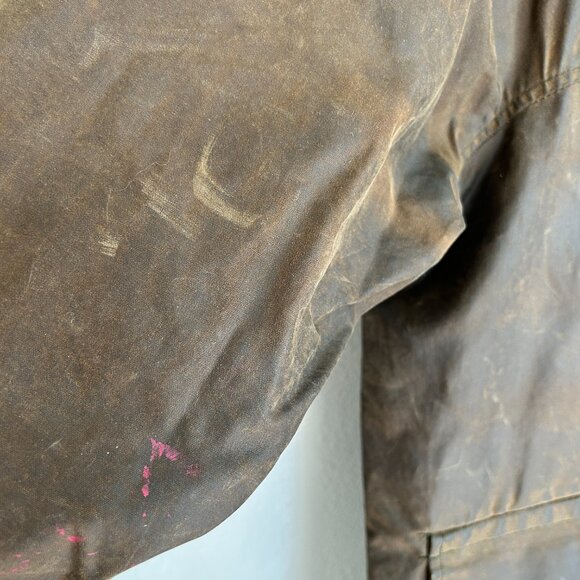 Vtg Argatta Wax Cloth Jacket S Brown Plaid Wool Lined Corduroy Collar Chore - Picture 7 of 16